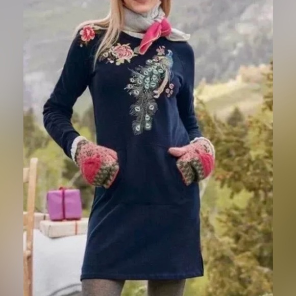 Driftwood Layla Peacock Sweatshirt Dress Size S - Picture 1 of 9